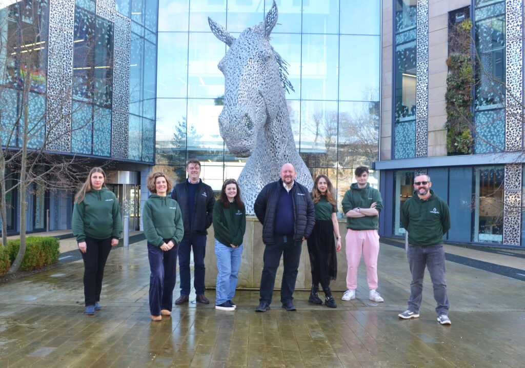 Carbogenics Team Photo outside Easter Bush Campus with University of Edinburgh Kelpies