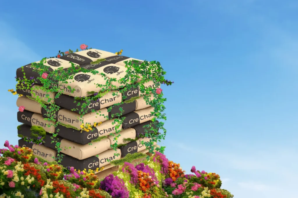 Chrechar bags stacked on a flower hill