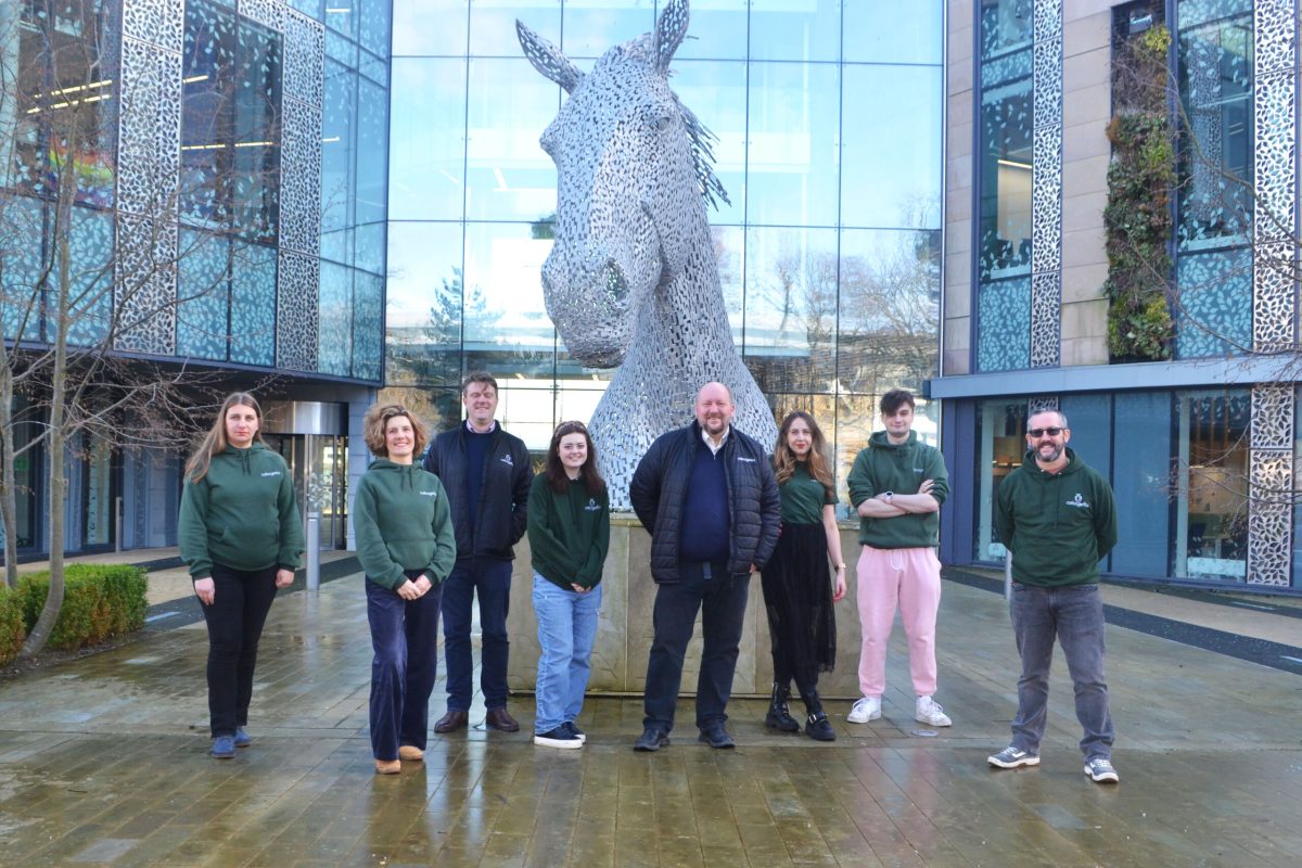 Carbogenics Team Photo outside Easter Bush Campus with University of Edinburgh Kelpies